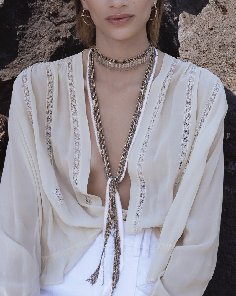 1K001 MULTI TWIST LARIAT NECKLACE | NUDE - Marie Laure Chamorel