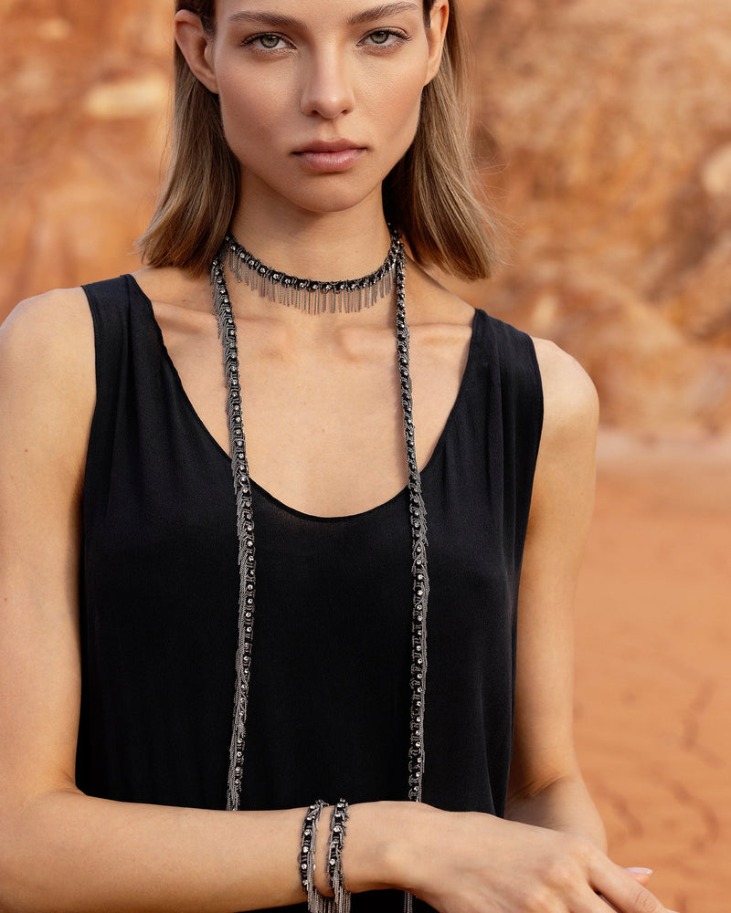 1L001 LARIAT NECKLACE | BLACK - Marie Laure Chamorel